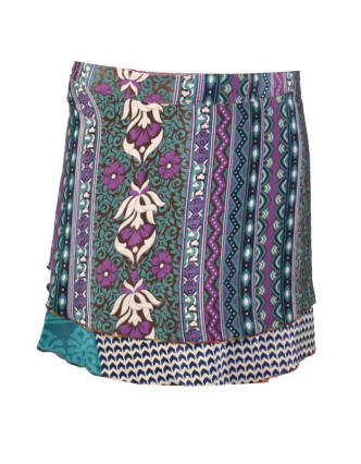 Krátká zavinovací sukně z recyklovaných sárí, mix barev a designů