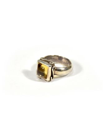 Stříbrný prsten vykládaný citrínem, vel.52, AG925, Nepál