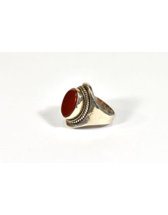 Stříbrný prsten vykládaný oranžovým onyxem, vel.53, AG925, Nepál