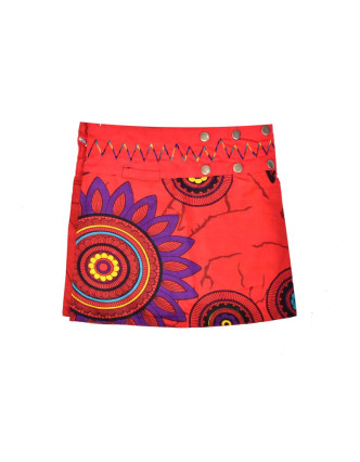 Dívčí sukně zapínaná na patentky, Flower Mandala design, červená