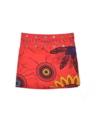 Dívčí sukně zapínaná na patentky, Flower Mandala design, červená