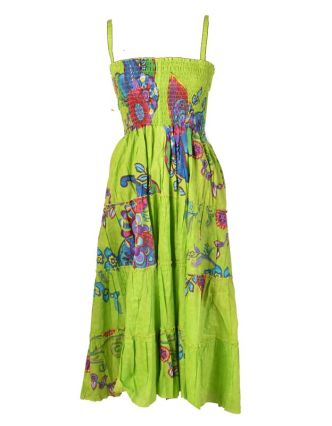 Dlouhé zelené šaty naramínka "Flower Mandala" žabičkování