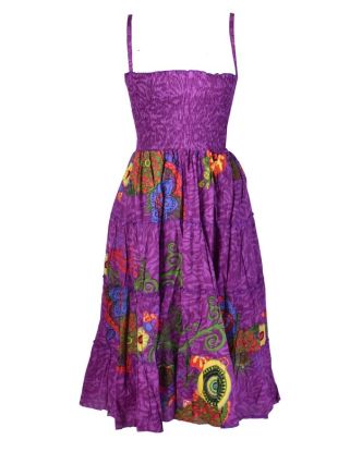 Dlouhé fialové šaty naramínka "Mandala" žabičkování