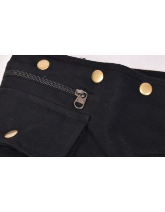Černá mini sukně zapínaná na patentky, kapsa, mandala potisk a výšivka