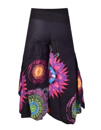 Černé zvonové kalhoty s vysokým pasem, "Mandala design"