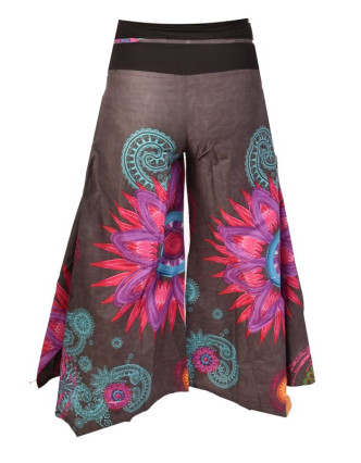 Šedé zvonové kalhoty s vysokým pasem, "Mandala design"