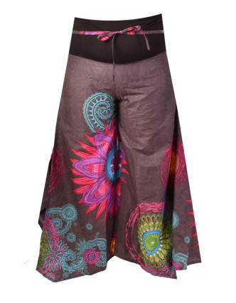 Šedé zvonové kalhoty s vysokým pasem, "Mandala design"