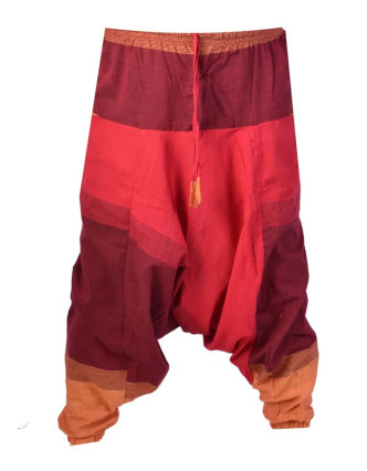 Červeno-oranžové turecké kalhoty s kapsami, elastický pas