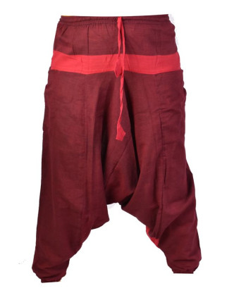 Vínovo-červené turecké kalhoty s kapsami, elastický pas