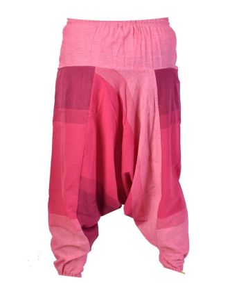 Růžovo-fialové turecké kalhoty s kapsami, elastický pas