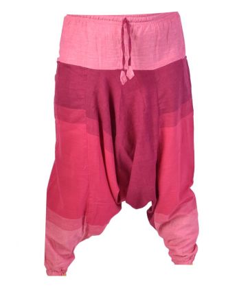 Růžovo-fialové turecké kalhoty s kapsami, elastický pas
