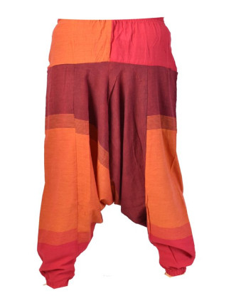 Oranžovo-červené turecké kalhoty s kapsami, elastický pas