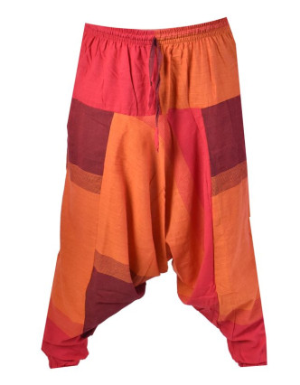 Oranžovo-červené turecké kalhoty s kapsami, elastický pas