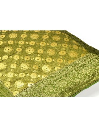 Povlak na polštář, zelený, vzor kolečka, zlatá výšivka, 50x50cm