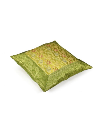 Povlak na polštář, zelený, květinový vzor, zlatá výšivka, 50x50cm