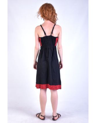 Černo-červené krátké šaty na ramínka, potisk a výšivka