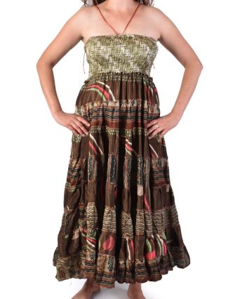Multibarevná hedvábná dlouhá patchworková sukně, bobbin