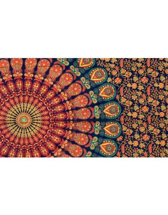 Přehoz na postel modrý s oranžovo-zelenou "Barmery round Mandalou" 130x210cm