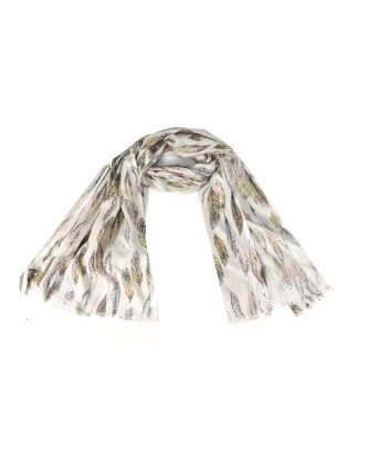 Šátek, bavlna, bílý, barevný potisk peří, 70x180cm