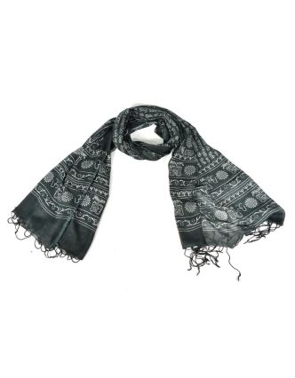 Šátek s mantrou, černý s bílým potiskem, 190x70cm