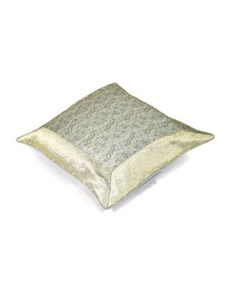 Povlak na polštář, stříbrný, paisley vzor, zlatá výšivka, 50x50cm