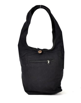 Černá taška přes rameno, bavlna, popruh, kapsa, 40x35cm