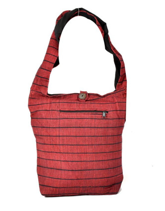 Vínová pruhovaná taška přes rameno, bavlna, popruh, kapsa, 40x35cm