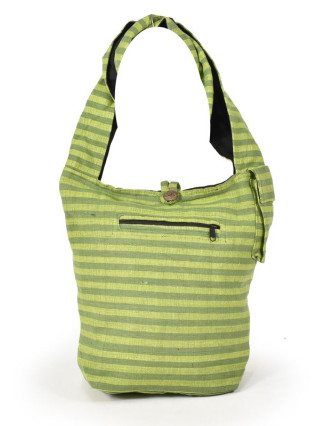 Zelená pruhovaná taška přes rameno, bavlna, popruh, kapsa, 40x35cm