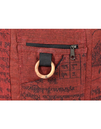 Vínová taška přes rameno, potisk mantra, bavlna, popruh, kapsa, 40x35cm