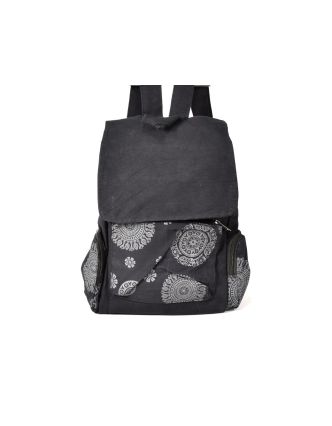 Černý batoh s potiskem mandaly, bavlna, 37x30cm