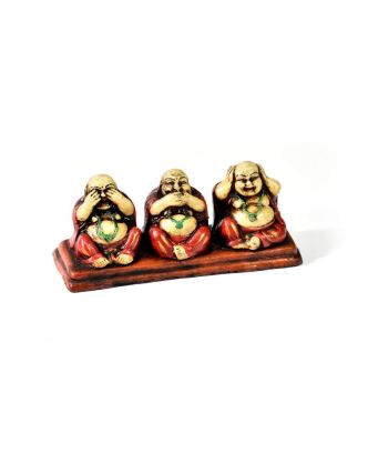 Keramická ručně malovaná soška tři sedící buddhové, 16x7cm
