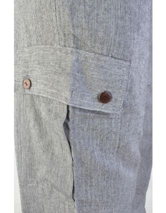 Šedivé unisex kalhoty s kapsami na boku, dlouhé, guma v pase