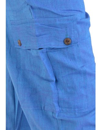 Modré unisex kalhoty s kapsami, elastický pas
