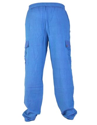 Modré unisex kalhoty s kapsami, elastický pas