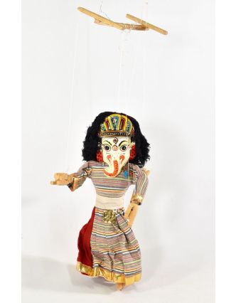 Ručně malovaná loutka, dvě tváře Ganéša/Bhairab, textil-dřevo, 45cm