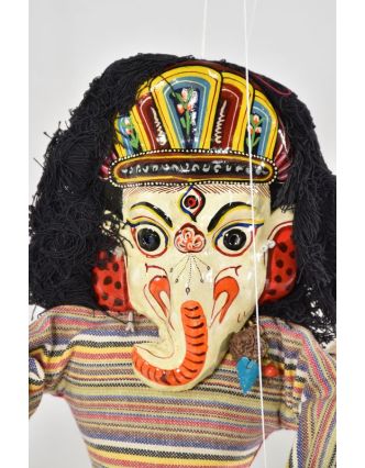 Ručně malovaná loutka, dvě tváře Ganéša/Bhairab, textil-dřevo, 45cm