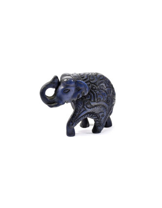 Tmavě modrá soška slona z pryskyřice, tyrkysová, 8x6cm