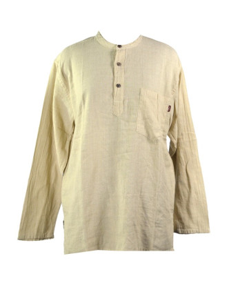 Béžová pánská košile-kurta s dlouhým rukávem a kapsičkou, měkčené provedení