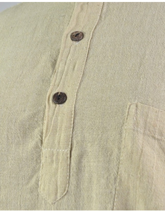 Béžová pánská košile-kurta s dlouhým rukávem a kapsičkou, měkčené provedení