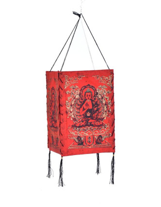Stínidlo, čtyřboké,červené, zlatý tisk, Buddha, 18x25cm