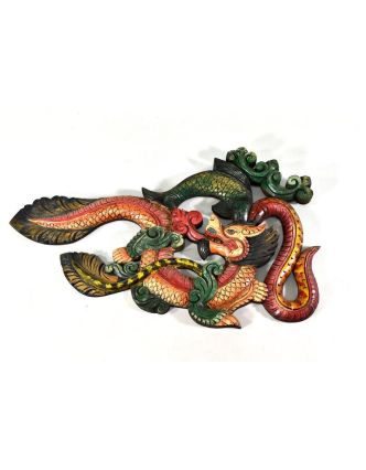 Tibetský drak, ryby a had, ručně vyřezávaný, 55x34cm