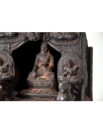 Dřevěný oltář, Buddha, antik úprava, 25x25x46cm