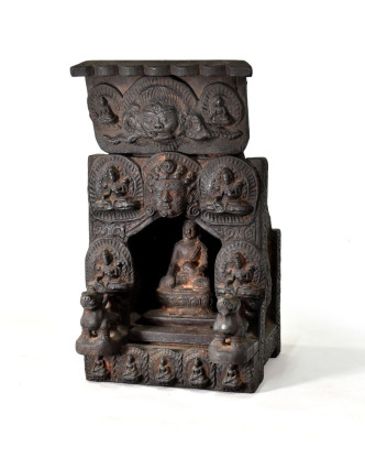 Dřevěný oltář, Buddha, antik úprava, 25x25x46cm
