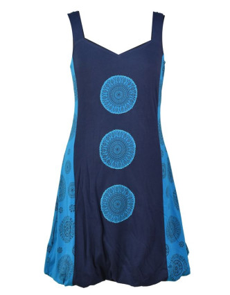 Krátké modro-tyrkysové balonové šaty bez rukávu, Chakra design