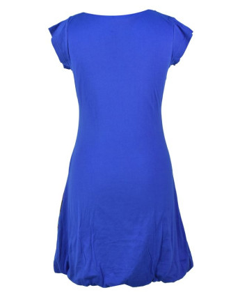 Balonové šaty s krátkým rukávem, modré, "Butterfly design", výšivka