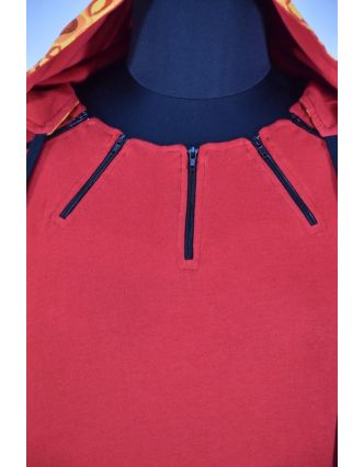 Krátké červené šaty s kapucí a krátkým rukávem, bublinkový potisk, kapsy