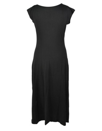 Dlouhé černo-modré šaty s krátkým rukávem, "Butterfly design", výšivka