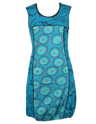 Tyrkysové šaty bez rukávu "Dounia" s barevnými kolečky
