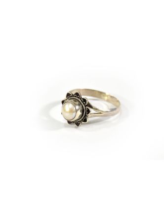Stříbrný prsten vykládaný perlami, AG925, Nepál