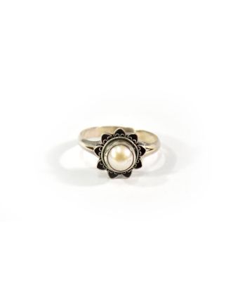 Stříbrný prsten vykládaný perlami, AG925, Nepál